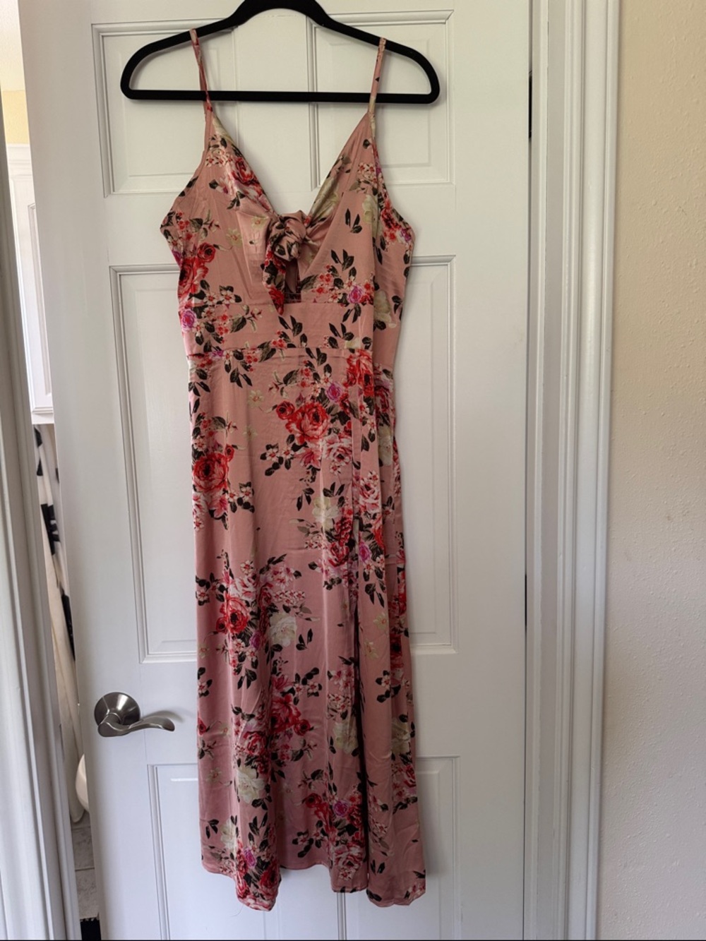 Floral Tie-Front Pink Midi Dress